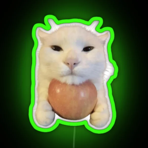 Cute Silly Kitty With Apple RGB Neon Sign