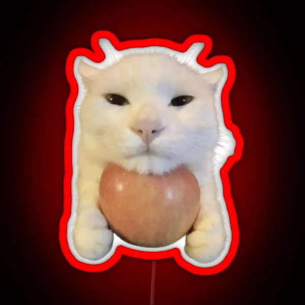 Cute Silly Kitty With Apple RGB Neon Sign