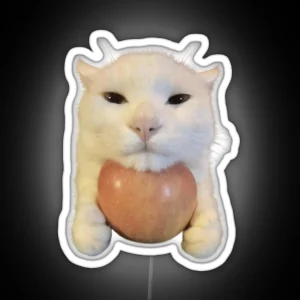 Cute Silly Kitty With Apple RGB Neon Sign