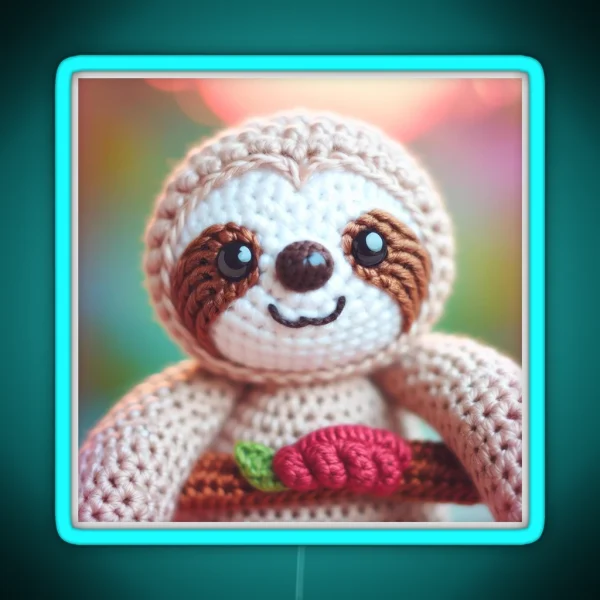 Cute Sloth Amigurumi Crochet Stuffed Animal RGB Neon Sign