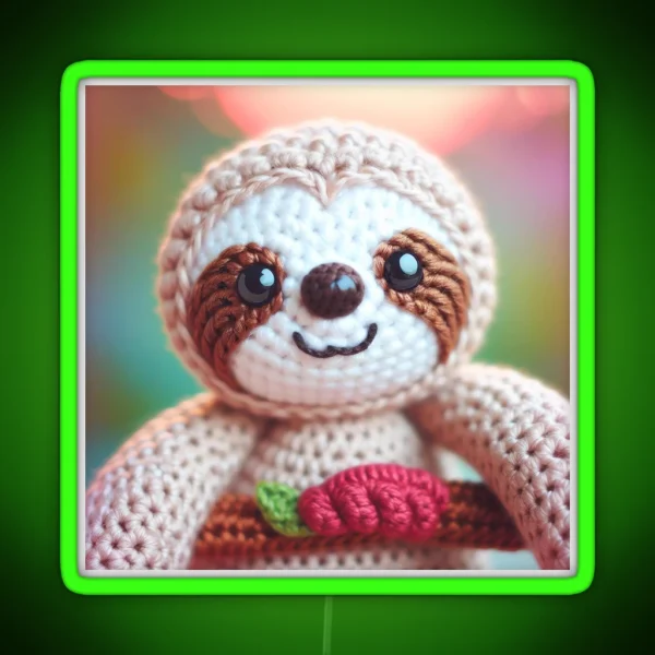 Cute Sloth Amigurumi Crochet Stuffed Animal RGB Neon Sign