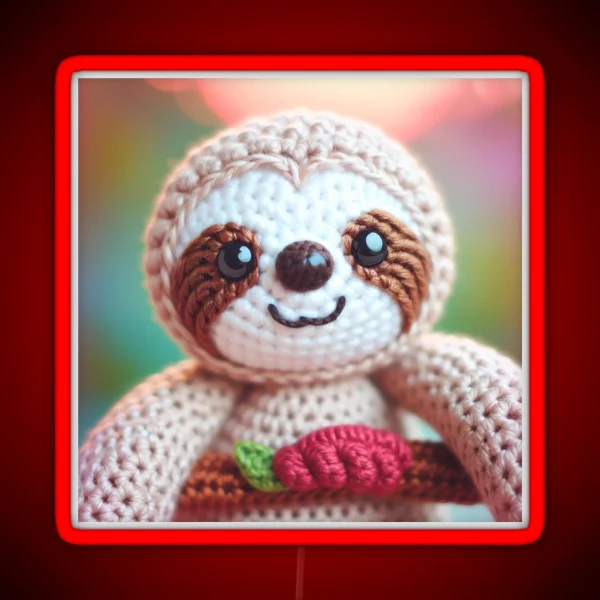 Cute Sloth Amigurumi Crochet Stuffed Animal RGB Neon Sign