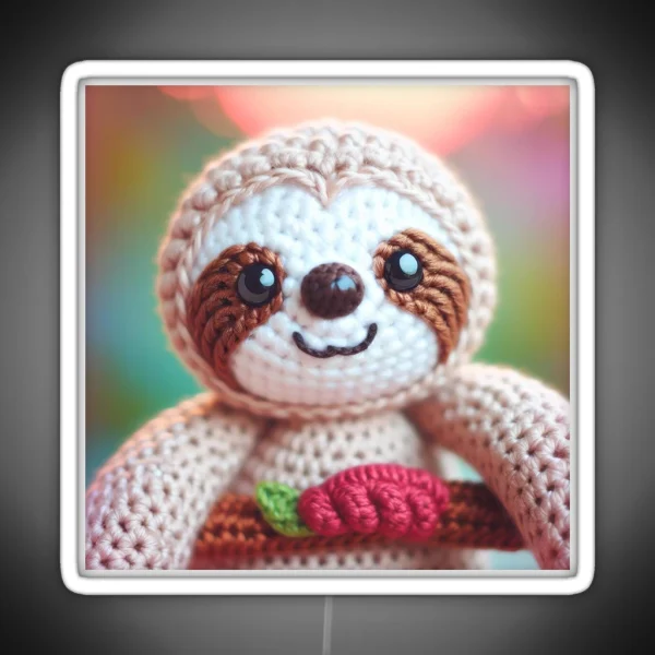 Cute Sloth Amigurumi Crochet Stuffed Animal RGB Neon Sign