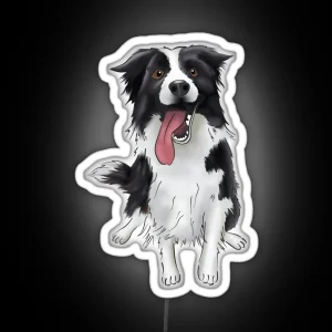 Cute Smiling Black And White Border Collie Drawing For Boarder Collie Owners For Dog Lovers RGB Neon Sign