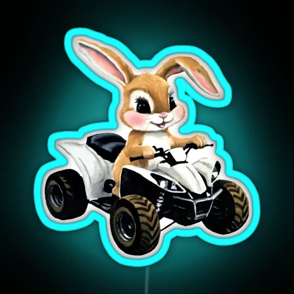 Cute Smiling Bunny Riding An ATV Quad RGB Neon Sign