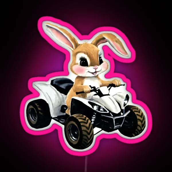 Cute Smiling Bunny Riding An ATV Quad RGB Neon Sign