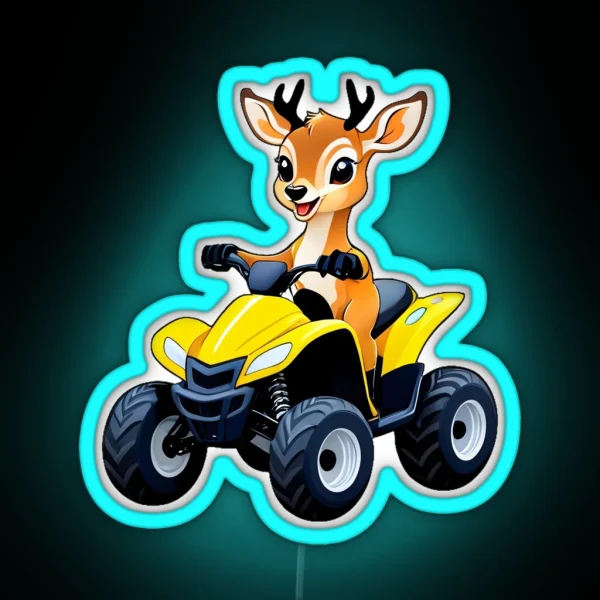 Cute Smiling Deer Riding An ATV Quad RGB Neon Sign