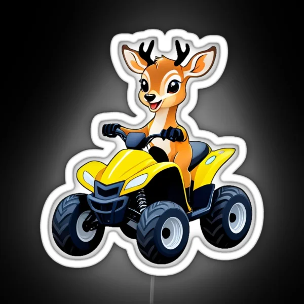 Cute Smiling Deer Riding An ATV Quad RGB Neon Sign