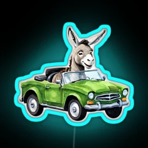 Cute Smiling Donkey Driving A Cabrio RGB Neon Sign