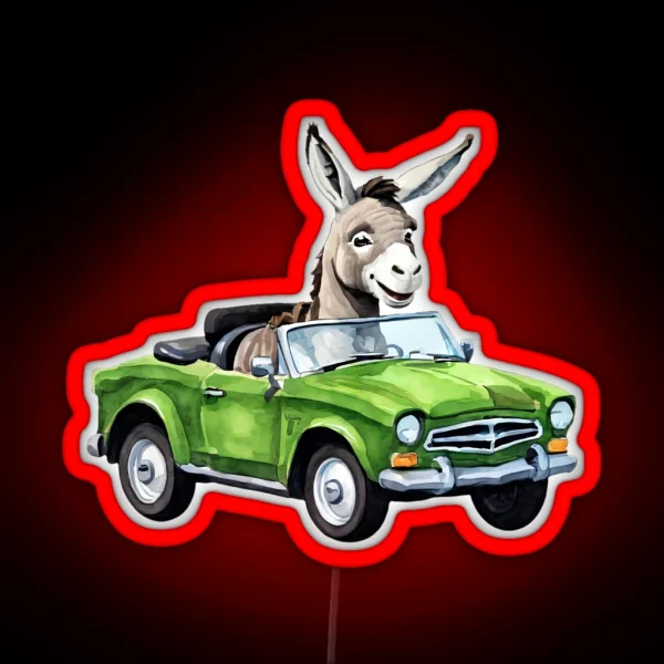 Cute Smiling Donkey Driving A Cabrio RGB Neon Sign