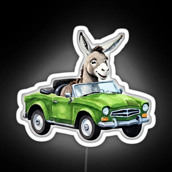 Cute Smiling Donkey Driving A Cabrio RGB Neon Sign
