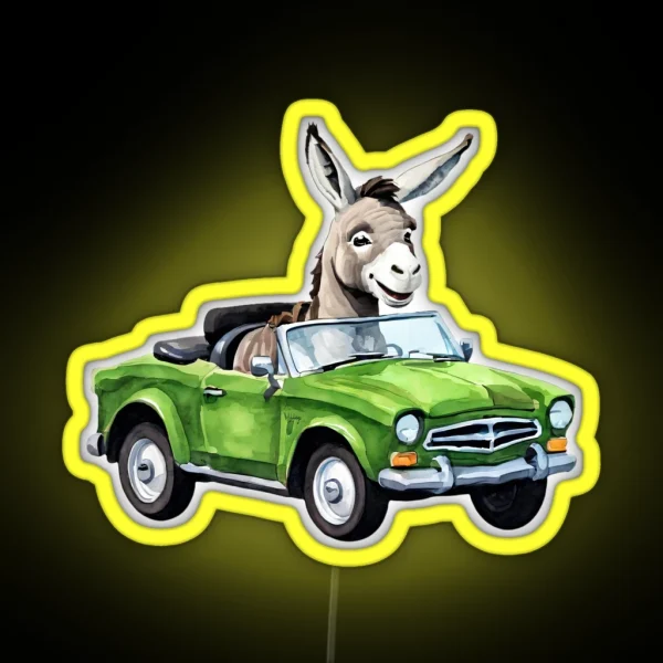 Cute Smiling Donkey Driving A Cabrio RGB Neon Sign