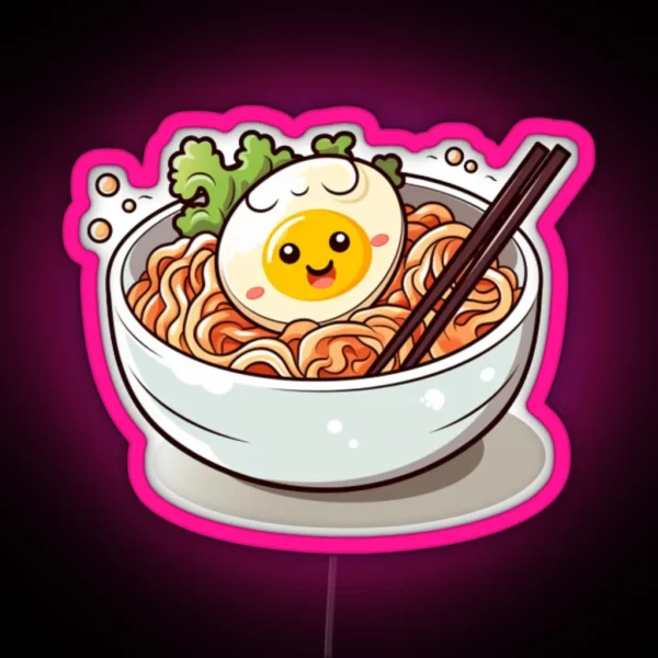 Cute Smiling Egg Noodle Soup RGB Neon Sign