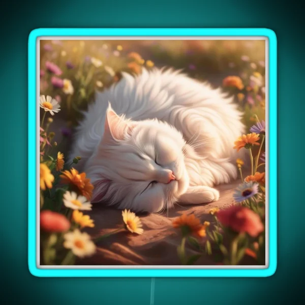 Cute Soft White Fur Cat RGB Neon Sign