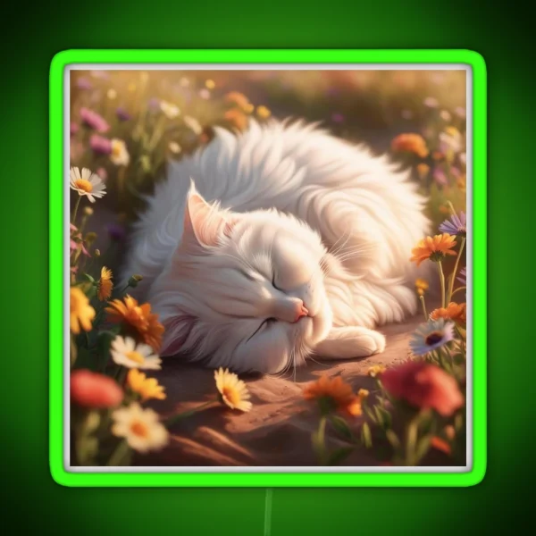 Cute Soft White Fur Cat RGB Neon Sign