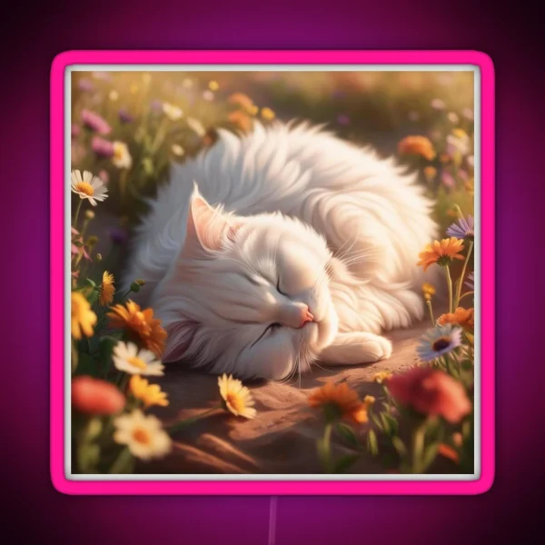 Cute Soft White Fur Cat RGB Neon Sign