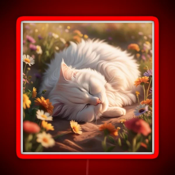 Cute Soft White Fur Cat RGB Neon Sign