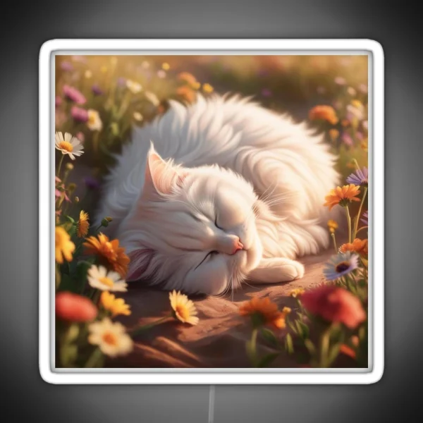 Cute Soft White Fur Cat RGB Neon Sign