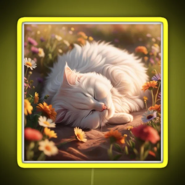 Cute Soft White Fur Cat RGB Neon Sign