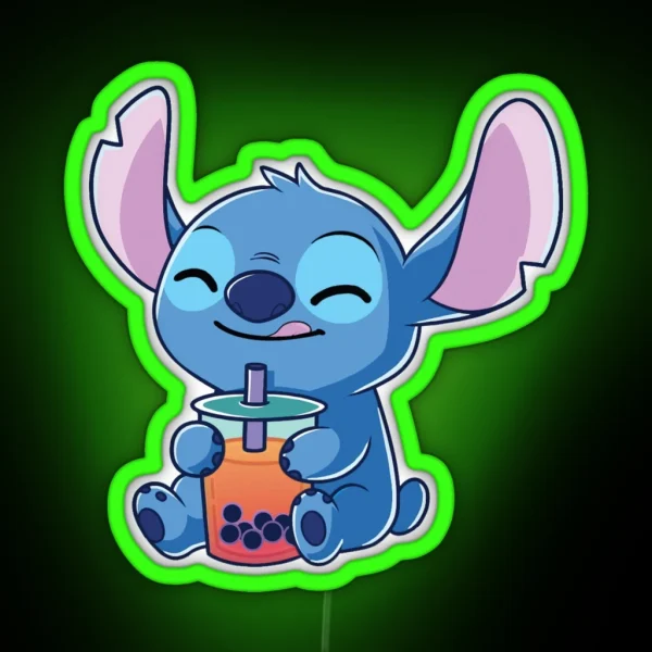 Cute Stitch Drinking Bubble Tea RGB Neon Sign