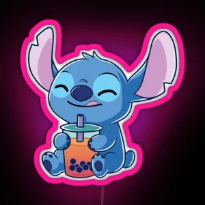 Cute Stitch Drinking Bubble Tea RGB Neon Sign