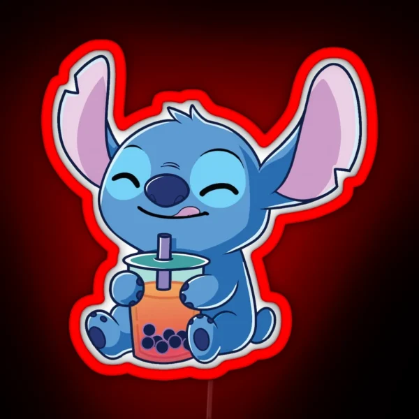 Cute Stitch Drinking Bubble Tea RGB Neon Sign