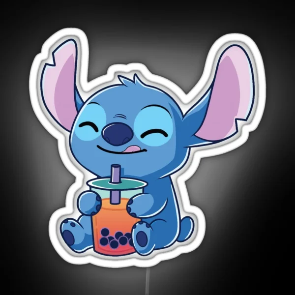 Cute Stitch Drinking Bubble Tea RGB Neon Sign