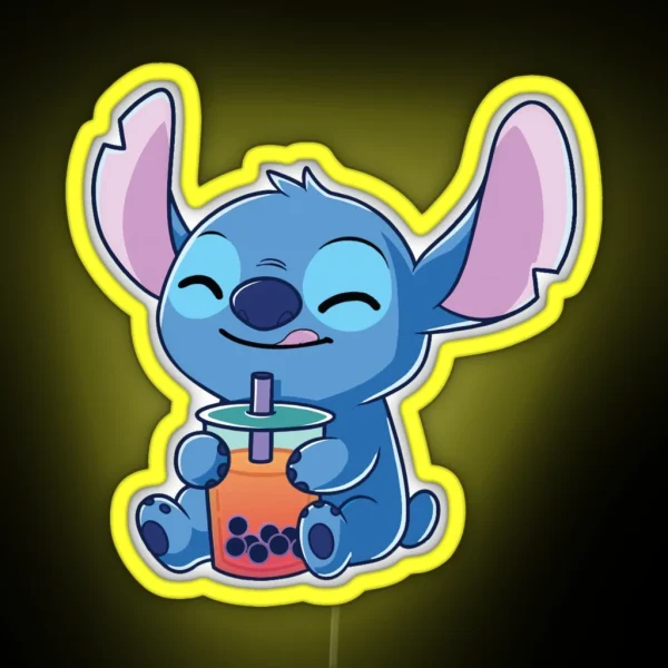 Cute Stitch Drinking Bubble Tea RGB Neon Sign