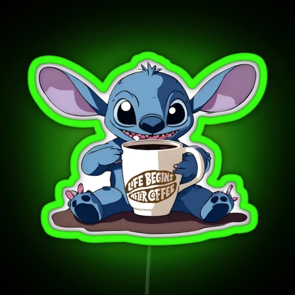 Cute Stitch With Coffee RGB Neon Sign