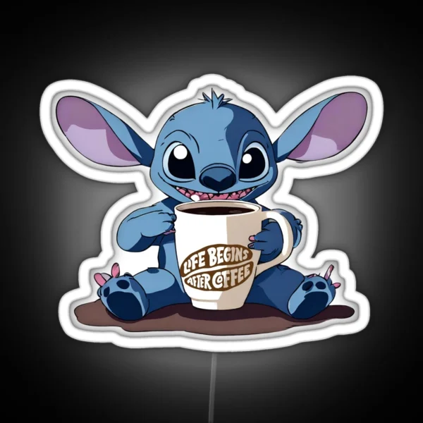 Cute Stitch With Coffee RGB Neon Sign