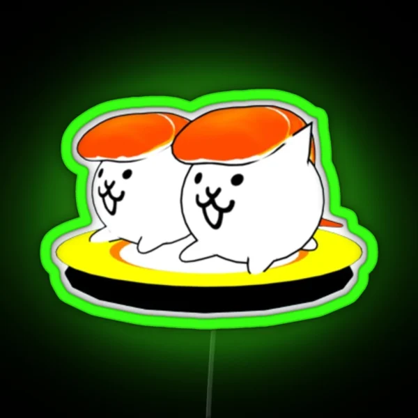 Cute Sushi Battle Cats RGB Neon Sign