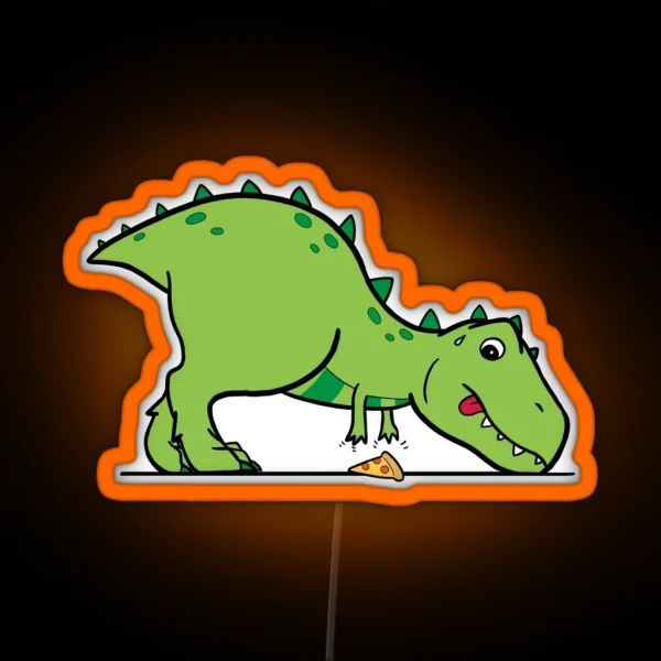 Cute T Rex Reaching For Pizza RGB Neon Sign