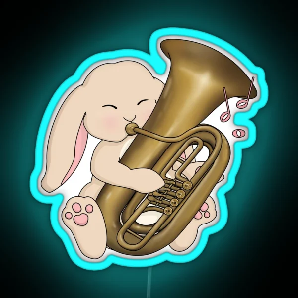 Cute Tuba Playing Bunny Kawaii Rabbit Tuba Player RGB Neon Sign