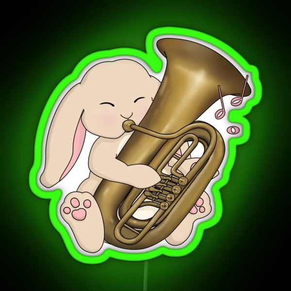 Cute Tuba Playing Bunny Kawaii Rabbit Tuba Player RGB Neon Sign