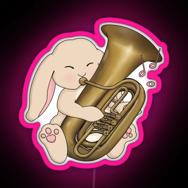 Cute Tuba Playing Bunny Kawaii Rabbit Tuba Player RGB Neon Sign
