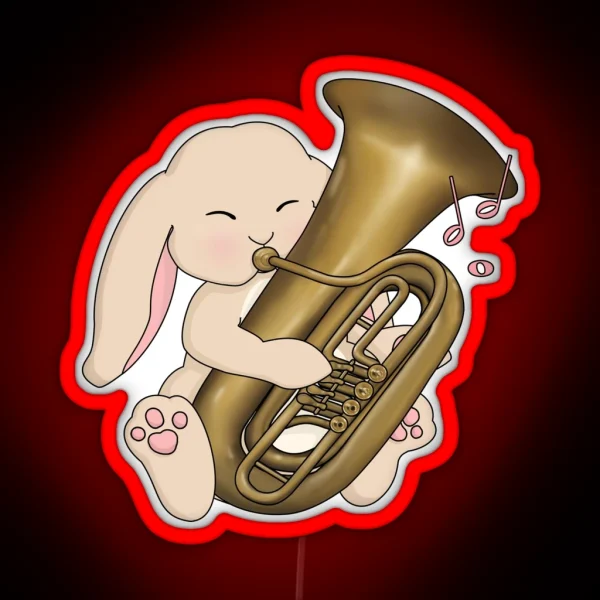 Cute Tuba Playing Bunny Kawaii Rabbit Tuba Player RGB Neon Sign