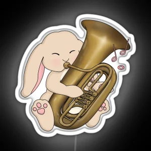 Cute Tuba Playing Bunny Kawaii Rabbit Tuba Player RGB Neon Sign