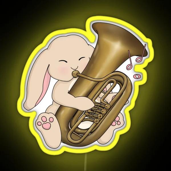 Cute Tuba Playing Bunny Kawaii Rabbit Tuba Player RGB Neon Sign