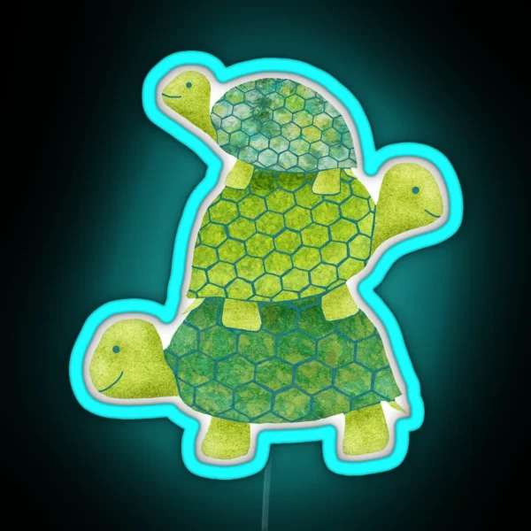Cute Turtle Stack In Teal Lime Green And Turquoise RGB Neon Sign