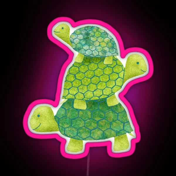 Cute Turtle Stack In Teal Lime Green And Turquoise RGB Neon Sign