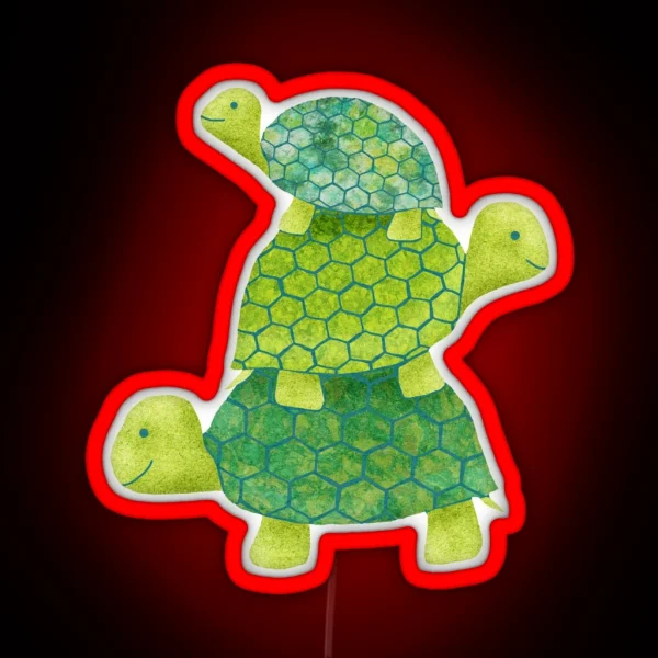 Cute Turtle Stack In Teal Lime Green And Turquoise RGB Neon Sign