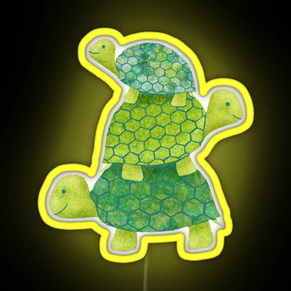 Cute Turtle Stack In Teal Lime Green And Turquoise RGB Neon Sign