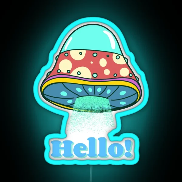 Cute Ufo Kawaii Fly Agaric Mushroom Cute Kawaii Art RGB Neon Sign