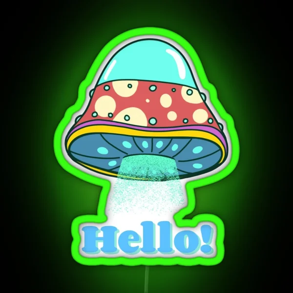 Cute Ufo Kawaii Fly Agaric Mushroom Cute Kawaii Art RGB Neon Sign