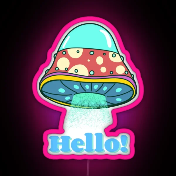 Cute Ufo Kawaii Fly Agaric Mushroom Cute Kawaii Art RGB Neon Sign