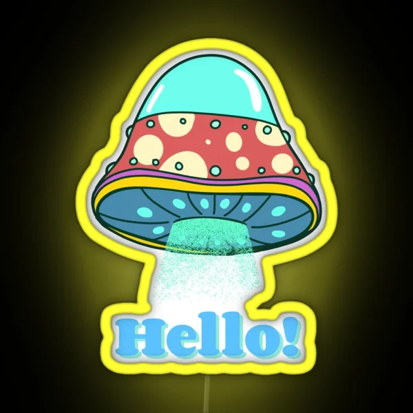 Cute Ufo Kawaii Fly Agaric Mushroom Cute Kawaii Art RGB Neon Sign