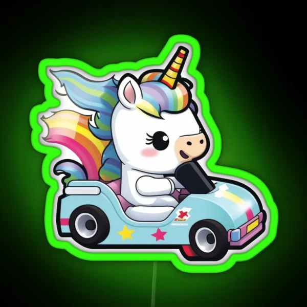 Cute Unicorn Driving A Go Kart RGB Neon Sign