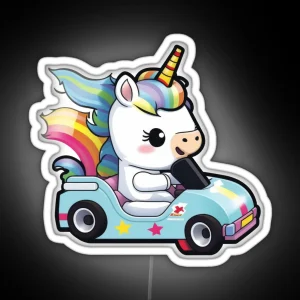 Cute Unicorn Driving A Go Kart RGB Neon Sign