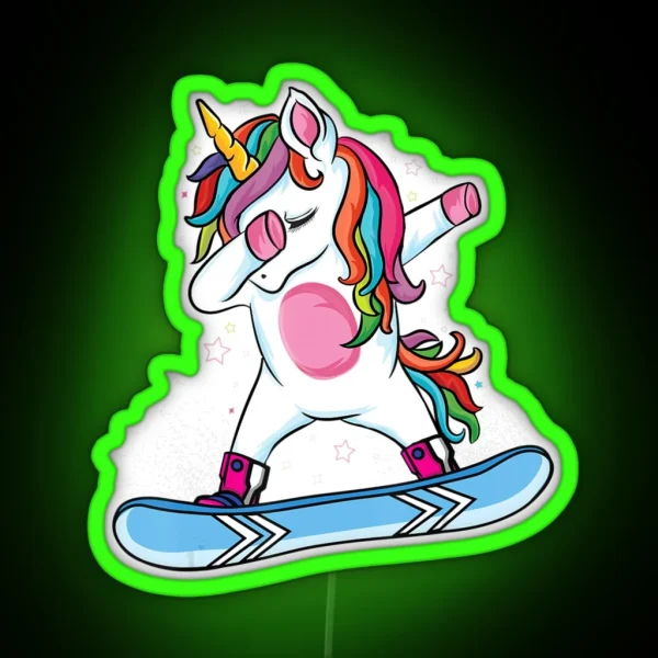 Cute Unicorn Snowboarding Skiing Dabbing Unicorn Snowboard RGB Neon Sign