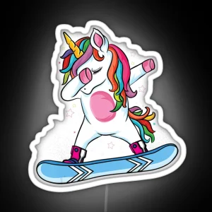 Cute Unicorn Snowboarding Skiing Dabbing Unicorn Snowboard RGB Neon Sign